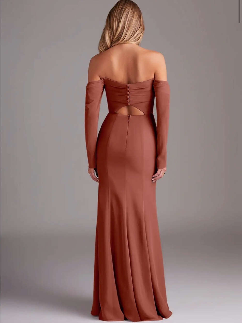 NWT Azazie Hallie Auburn Mermaid Long Sleeve Chiffon Dress, Size A10 - Picture 8 of 11